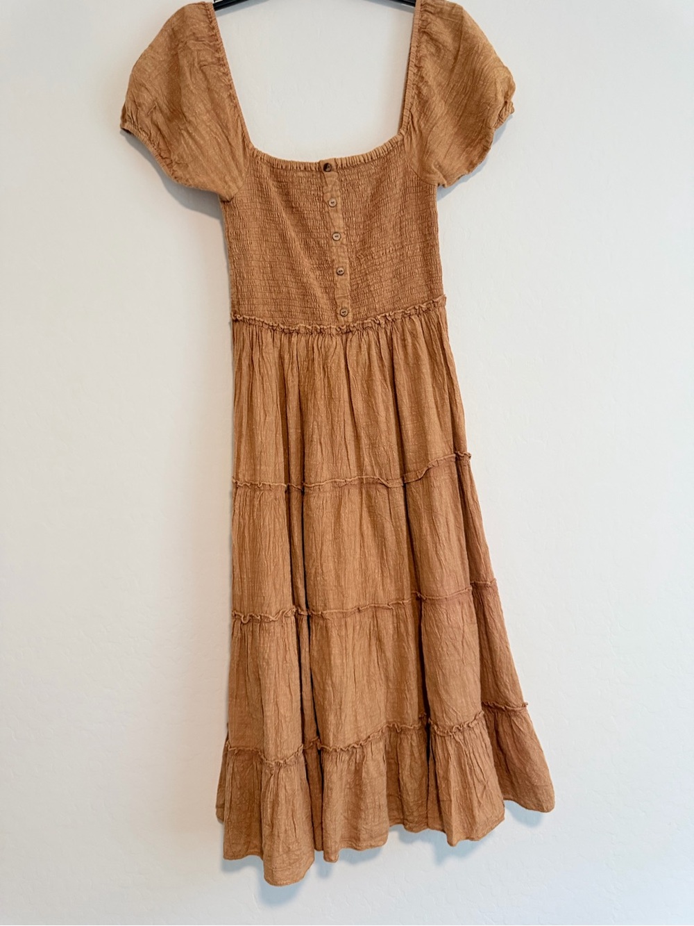 Women's Midi Dress in Tan with Square Neck